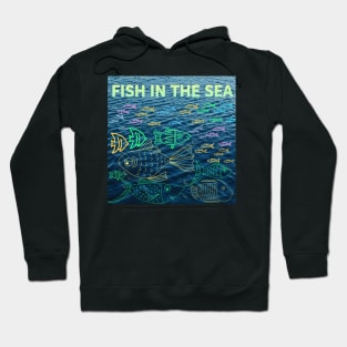 under the sea,blue sea,sea creatures,Turtle, puffer fish, starfish, shrimp, shark, tropical fish, sea horse, seaweed, sardines, squid, crabs, clams Hoodie